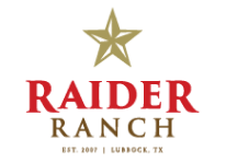 Logo of Raider Ranch, a ranch located in Laredo, Texas, featuring a gold star and bold red lettering.