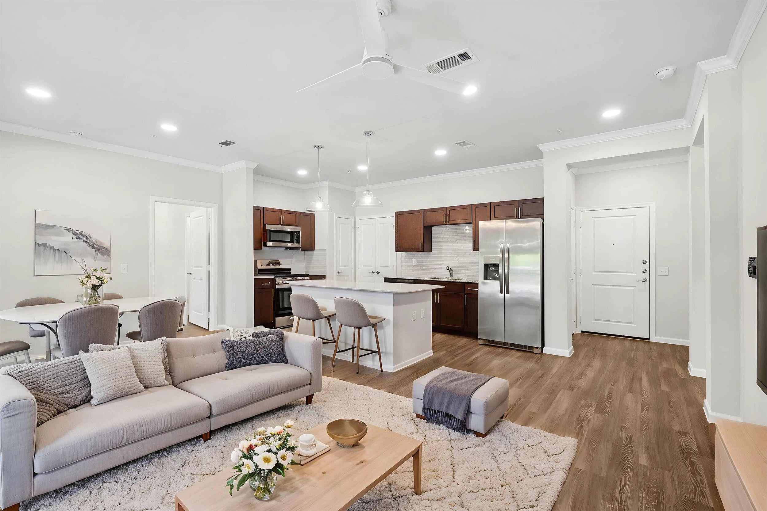 Modern open concept living room and kitchen design