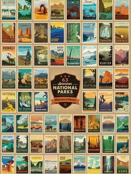 Vintage posters of 63 American national parks